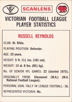 1974 Scanlens VFL #33 Russell Reynolds Back